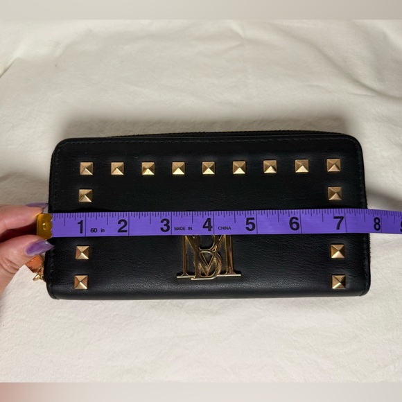 Badgley Mischka Black Faux Leather with Gold Studs Zipper Wallet - Picture 8 of 10